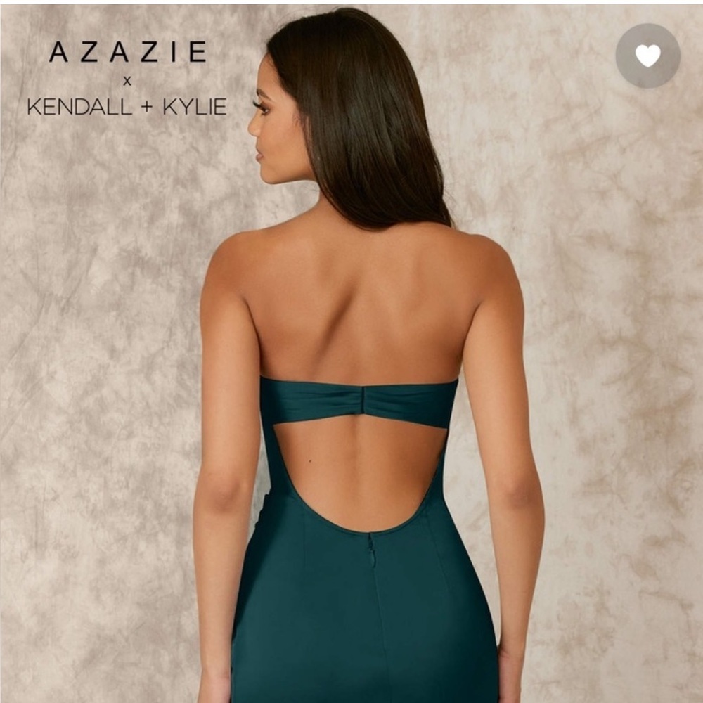 Azazie Darria Stretch Pine Green Sheath Square Neckline Pleated Stretch Gown A4 - Picture 2 of 15